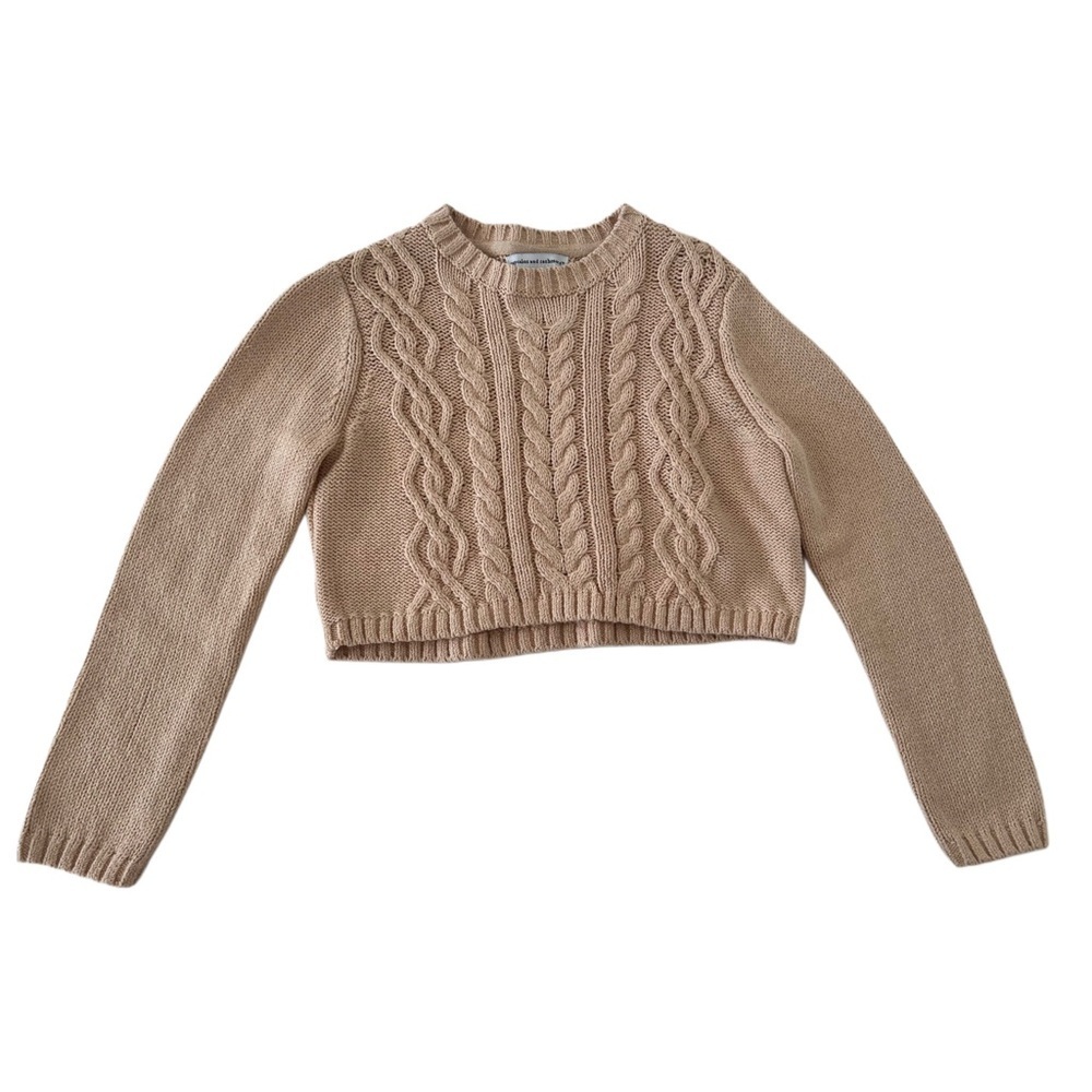 cupcakes & cashmere Cable Knit Sweater - Beige w/Metallic Fibers | Girls S (5/6)